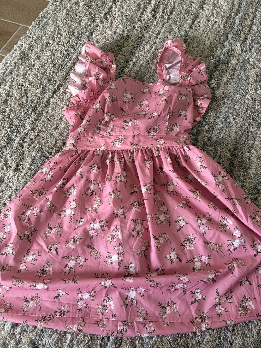 SHEIN Pink Floral Ruffle-Sleeve Mini Dress